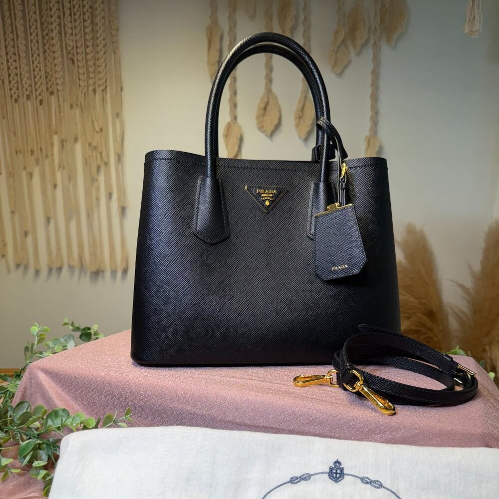 SOLD Prada Medium Saffiano Double Leather Bag in Black